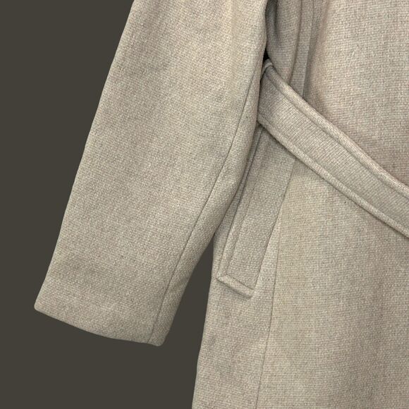 Cole Haan Oversize Belted Basket Weave Wool Wrap Peacoat Oatmeal Women's 10 NWT - Picture 7 of 16